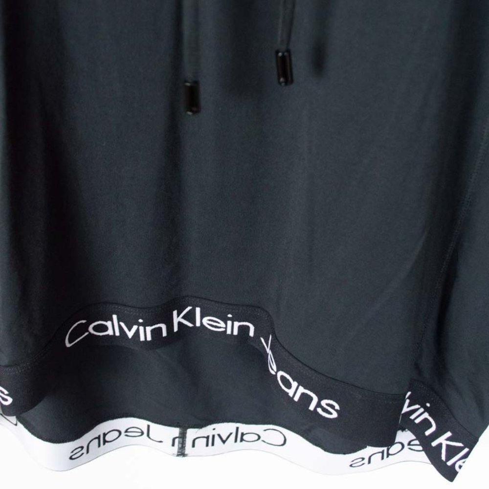 Calvin Klein Black High Low Drawstring Neck Long Sleeve Logo Trim Rayon Top NWOT - Picture 7 of 10